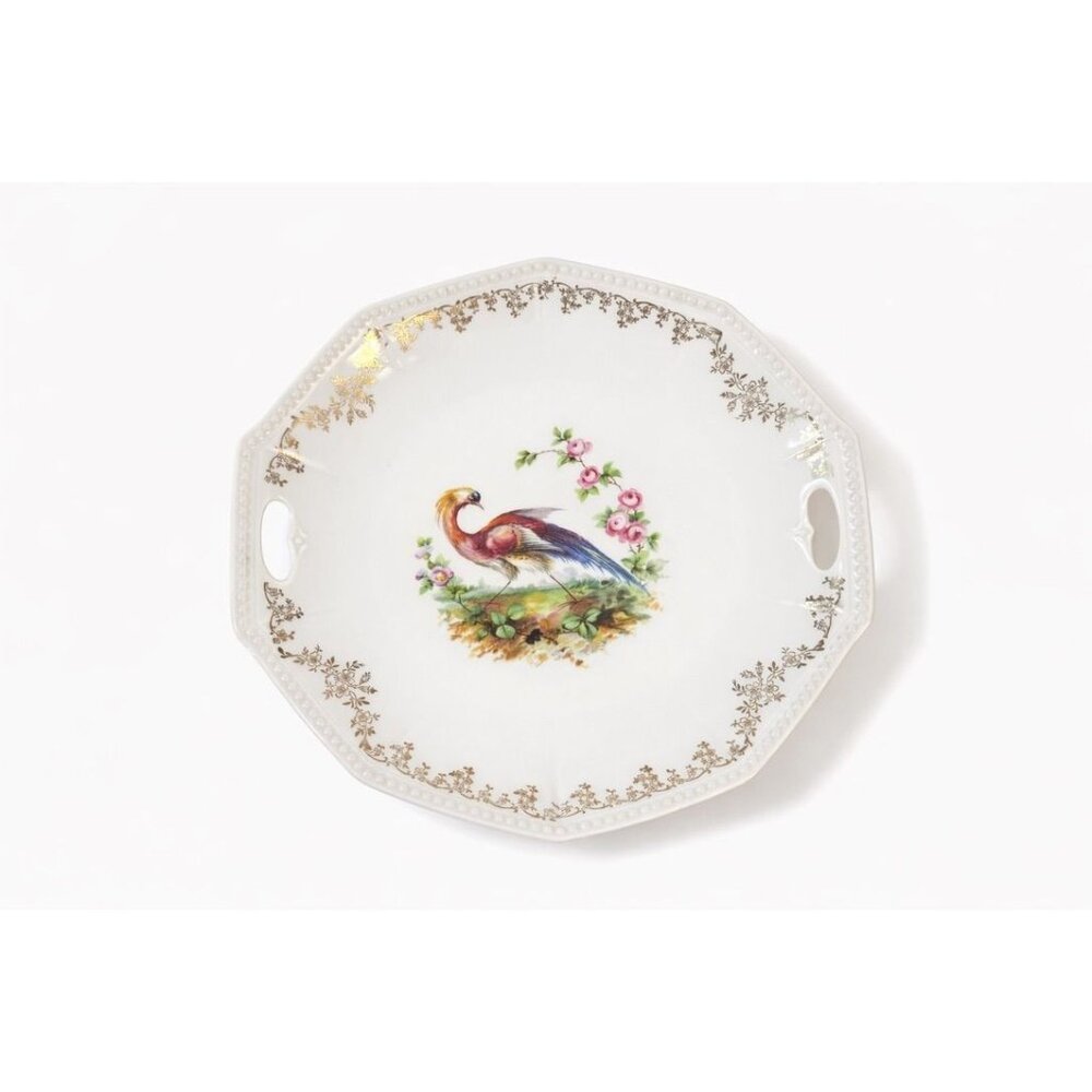 Cake Platter Plate Peaccock Otto Gruenert Kahla Iridescent Bird Design German Re